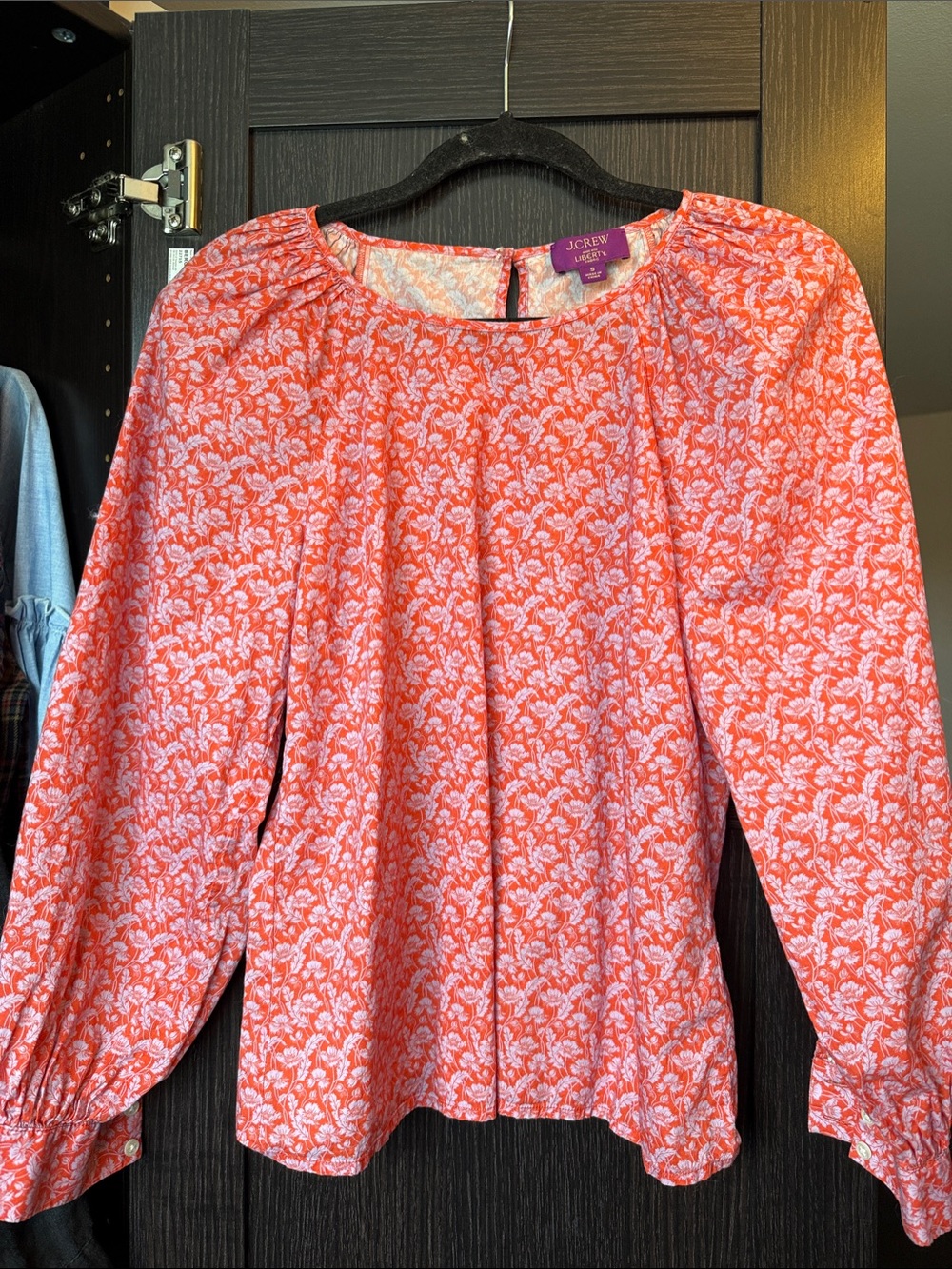 J. Crew Coral Floral Long-Sleeve Peasant Top